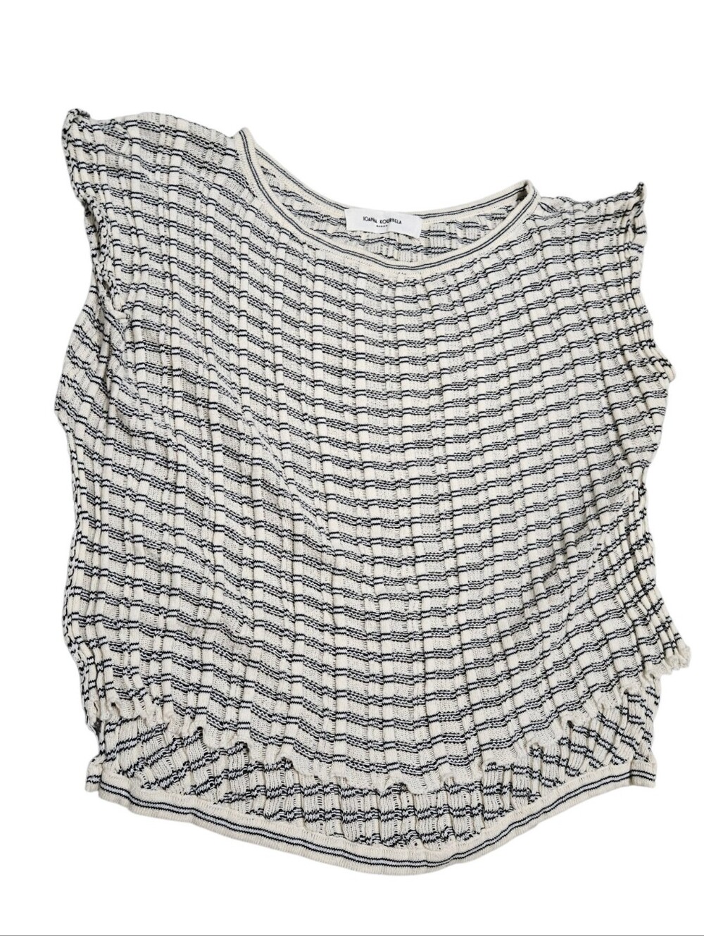 Ioanna Kourbela Woven Cotton Stripe Top In White And Navy